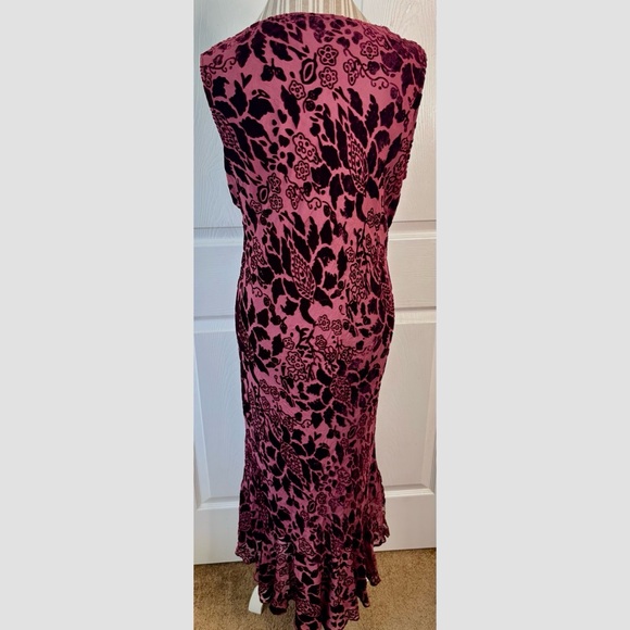 APRIL CORNELL Burgundy Silk Velvet Burnout Ruffled Y2K Maxi Dress XL - Picture 4 of 7
